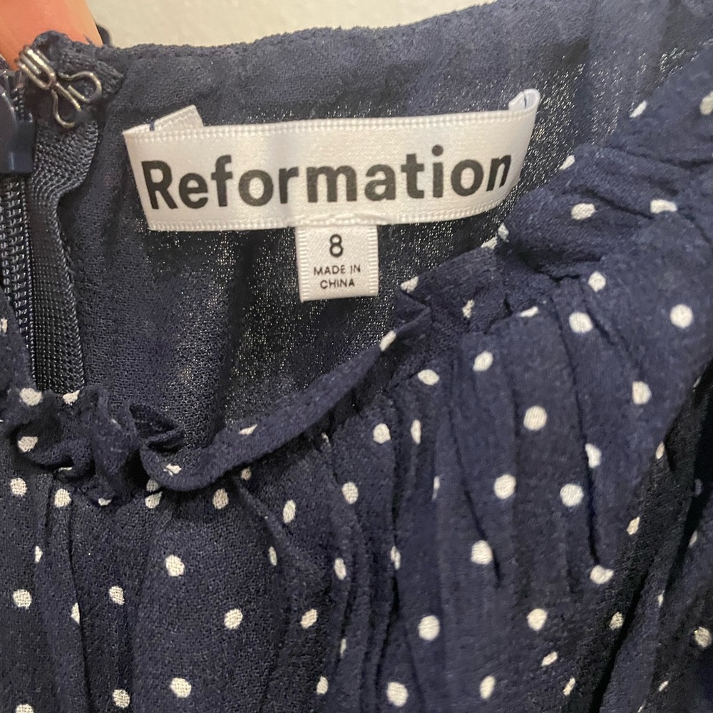 Reformation Navy Polka Dot Midi Slip Dress - Picture 2 of 4